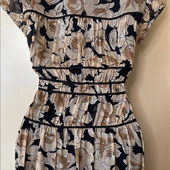 INC International Concepts 100% Silk Black and Tan Floral Midi Dress size 2 - Picture 9 of 13